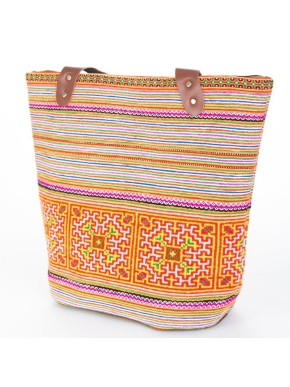 Casual Cat Handmade Cross Stitch Embroidered Vibrant Fair Trade Folk Art Tote